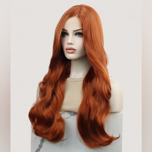 Uniwigs Autumn Twilight Curly Copper Red T-Part Synthetic Lace Front Wig - Picture 2 of 4